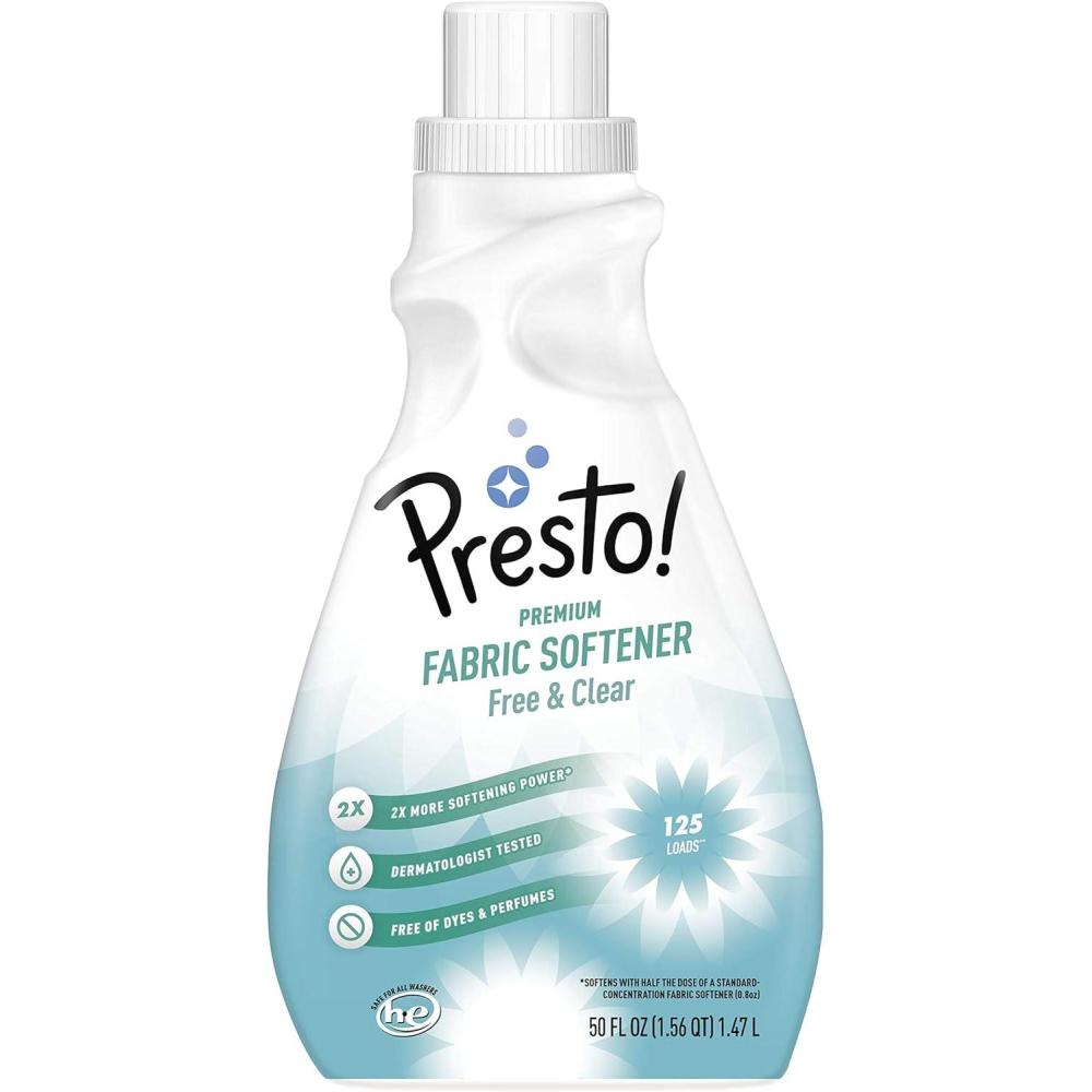 image:imageAmazon Brand  Presto  Concentrated Fabric Softener Free amp Clear Hypoallergenic Free of Perfumes Clear of Dyes 125 Loads 50 fl oz
