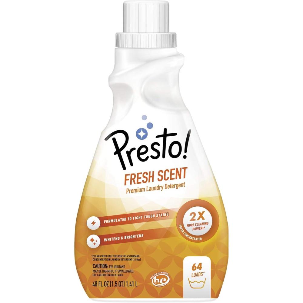 image:imageAmazon Brand  Presto Concentrated Liquid Laundry Detergent Fresh Scent 64 Loads 48 Fl Oz