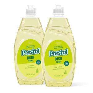 Amazon Brand – Presto! Concentrated Dish Soap, Lemon Essential Oil Scent, Removes Stuck-on Food and Grease, Phosphate-Free Formula, 30 fl oz, Pack of 2