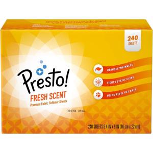 Amazon Brand – Presto! Fabric Softener Sheets, Fresh Scent, 240 Count(Fresh)