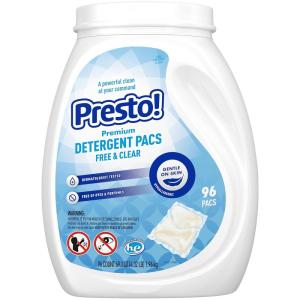 Amazon Brand – Presto! Laundry Detergent Pacs, Hypoallergenic, Free & Clear, 96 Count(Free & Clear)